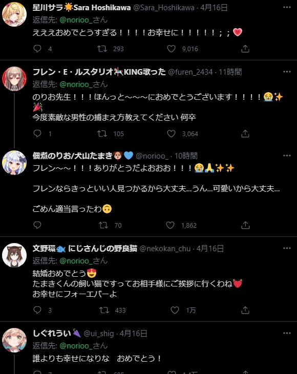 Vtuber達や関係者たちから祝福