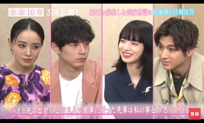 映画の公開前などによくある主演の女優、俳優さんを呼んでの座談会では主演である山田裕貴さん、奈緒さん、小松奈菜さん、坂口健太郎さんの4人でお話しされています。
